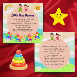 Cartão De Visita Quadrado Custom Rainbow Handprint Sun Daycare Card Template
