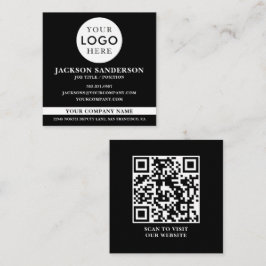 Cartão De Visita Quadrado Customizable Logo Professional Black QR Code