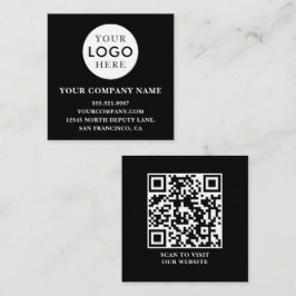 Cartão De Visita Quadrado Customizable Logo Professional QR Code Black