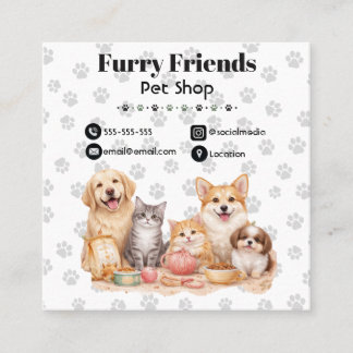 Cartão De Visita Quadrado Customizable Pet Shop Business Card 