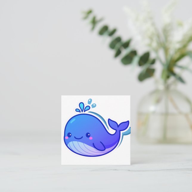 Cartão De Visita Quadrado Cute Blue Whale Sticker (Em pé/Frente)