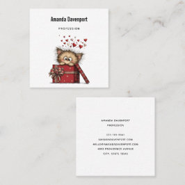 Cartão De Visita Quadrado Cute Cartoon Kitten in a Box with Hearts