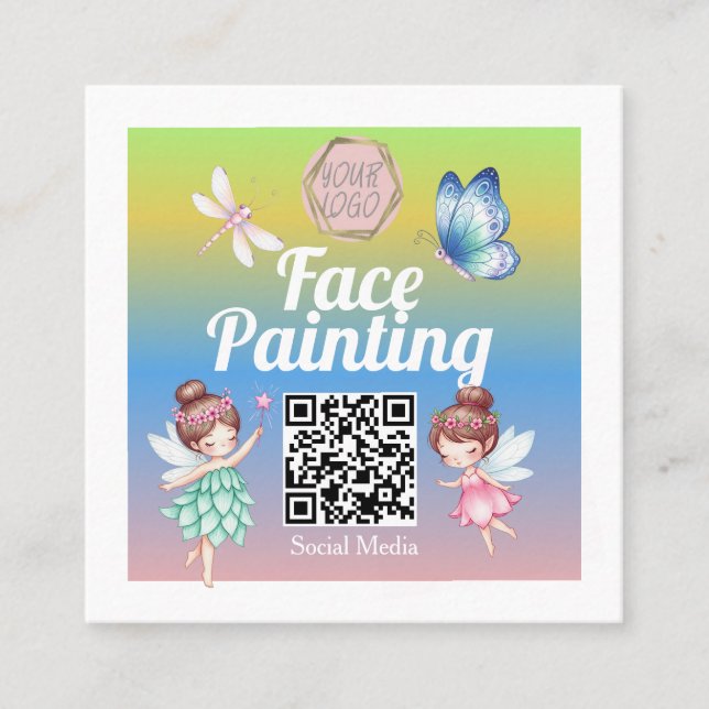 Cartão De Visita Quadrado Cute Fairies Facepainter Artist  (Frente)