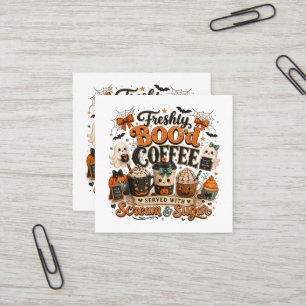 Cartão De Visita Quadrado Cute Fantasmagórico Amante de Café Halloween