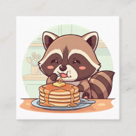 Cartão De Visita Quadrado Cute Raccoon Eating Pancakes with Syrup Kawaii