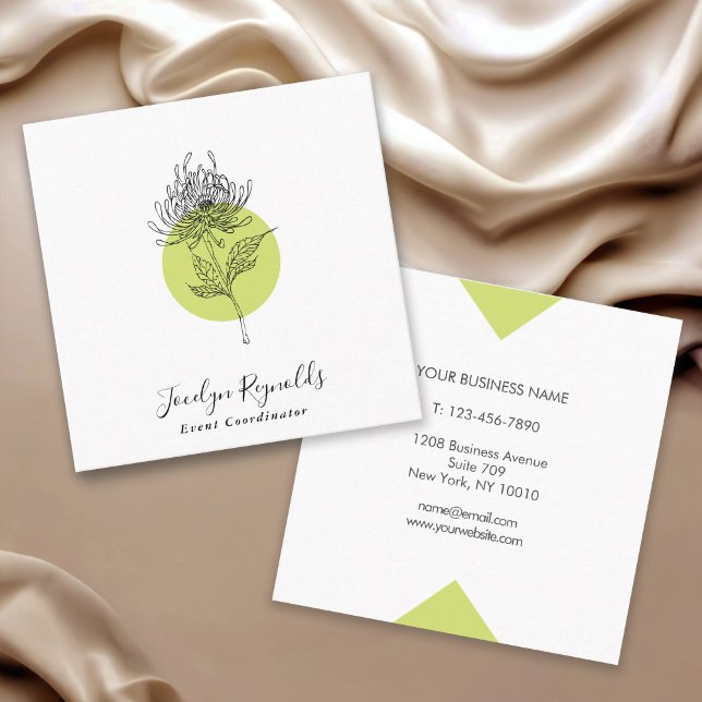 Cartão De Visita Quadrado Dahlia Botânica Simples Elegante Escrito (Criador carregado)