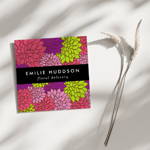 Cartão De Visita Quadrado Dahlia Flowers Coloridas, Florificação, Compro Flo