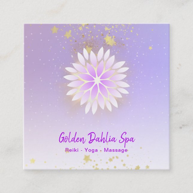 Cartão De Visita Quadrado *~* Dahlia Mandala Pastel Lavanda Rosa AP2 (Frente)
