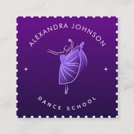 Cartão De Visita Quadrado Dançarina de dança elegante Silhouette Purple Lega