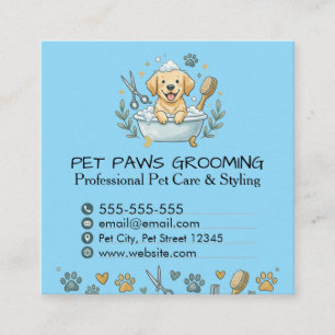 Cartão de Visita Quadrado de Pet Groomer Profissio