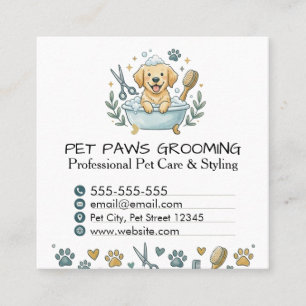 Cartão de Visita Quadrado de Pet Groomer Profissio
