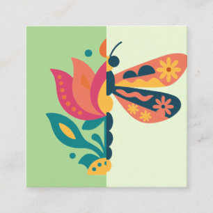 Cartão De Visita Quadrado Decoração de borboleta colorida com elementos flor
