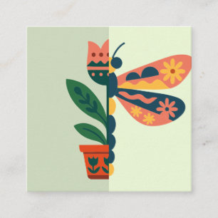 Cartão De Visita Quadrado Decoração de borboleta colorida com elementos flor