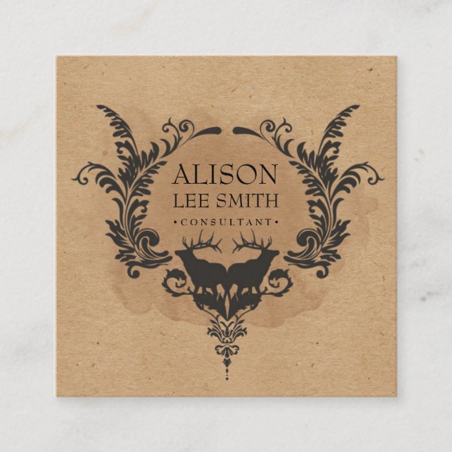 Cartão De Visita Quadrado Deers e ornamentos (Frente)