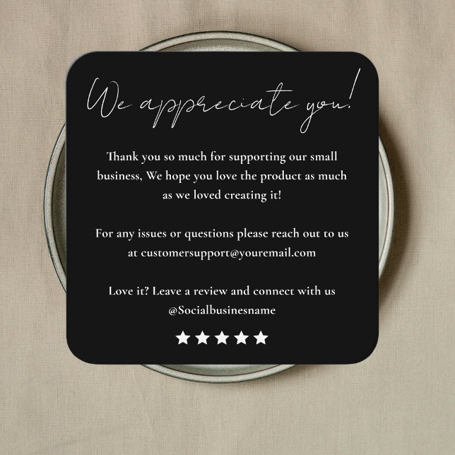 Cartão De Visita Quadrado Deixe-Nos Uma Revisão | Comentários do cliente | O (Criador carregado)