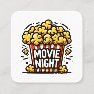 Cartão De Visita Quadrado Delícia de Noite de Cinema Pipoca Divertida