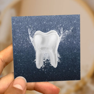 Cartão De Visita Quadrado Dentista Dente Marinho Moderno Azul Brilhante Dent