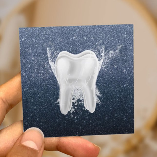 Cartão De Visita Quadrado Dentista Dente Marinho Moderno Azul Brilhante Dent (Criador carregado)