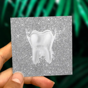 Cartão De Visita Quadrado Dentista Dente Moderna Prata Luminosa Dentária