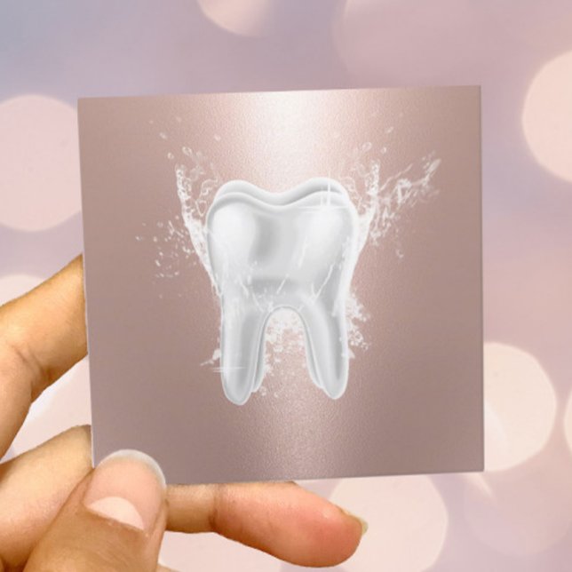 Cartão De Visita Quadrado Dentista Dente Rosa moderna Clínica Dental Dourada (Criador carregado)