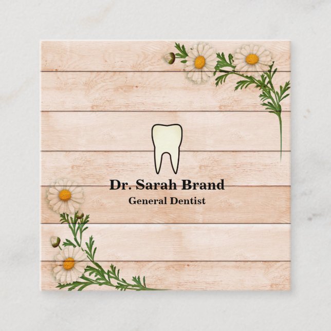 Cartão De Visita Quadrado Dentista Elegante De Dentes De Dente Floral (Frente)