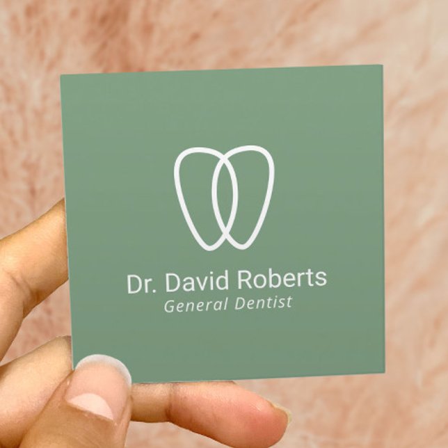 Cartão De Visita Quadrado Dentista Logotipo de Dente Atendimento Mínimo Verd (Criador carregado)