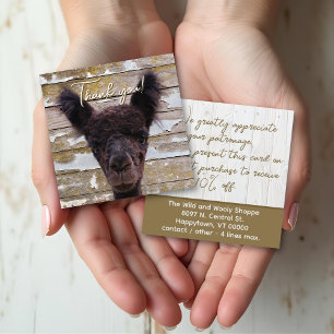 Cartão De Visita Quadrado Desconto de agradecimento ao cliente de Alpaca Beb