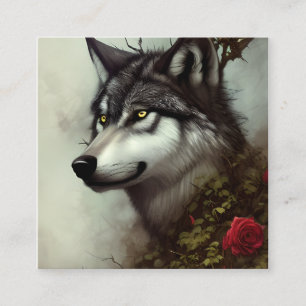 Cartão De Visita Quadrado Desenhar um Lobo com Rosas e Thorns Digital Graphi