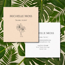 Cartão De Visita Quadrado Desenho de Folhagem de Palmeiras Tropicais Moderna