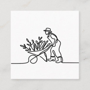 Cartão De Visita Quadrado desenho de linha de um agricultor ou jardineiro