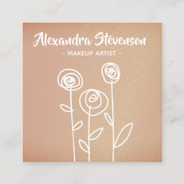 Cartão De Visita Quadrado Desenho Fácil de Flores em Dourado Rosa