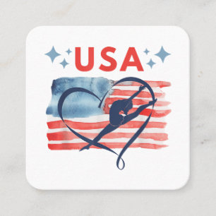 Cartão De Visita Quadrado Desenho Patriótico da Bandeira Americana de Ginást