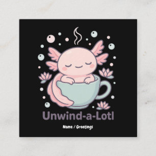 Cartão De Visita Quadrado Desenrolar-Muito Fofo Axolote em Xícara Kawaii Rel