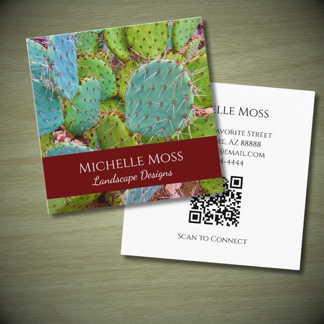 Cartão De Visita Quadrado Desert Botanical Prickly Pear Cactus Succulent (Criador carregado)