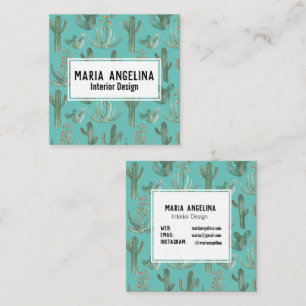 Cartão De Visita Quadrado Desert Cactus e Succults Watercolor Design