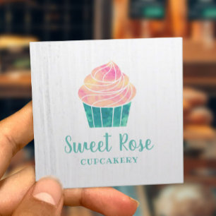 Cartão De Visita Quadrado Deserto de Produtos de Padaria de Cupcake Aquícola
