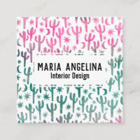 Deserto Noturno Cactus Moon Stars Watercolor Rosa
