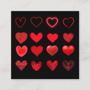 Cartão De Visita Quadrado Design de Coração Vermelho dia de os namorados