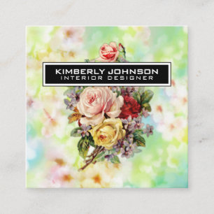 Cartão De Visita Quadrado Design de Flor Elegante Negócios Editáveis Minimal