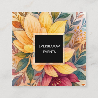 Cartão De Visita Quadrado Design de Florista Amarelo Rosa em Aquarela Vintag