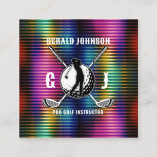 Cartão De Visita Quadrado Design de Monograma de Golfe Colorido Personalizad