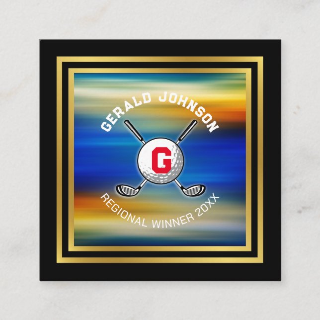 Cartão De Visita Quadrado Design de Monograma de Golfe Personalizado Minimal (Frente)