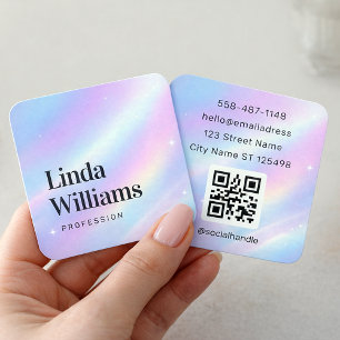 Cartão De Visita Quadrado Design de Nome Minimalista Pastel Iridescente Suav