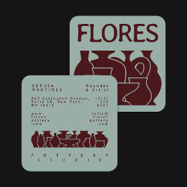 Cartão De Visita Quadrado Design de Silhueta Vase de Potência Negrito