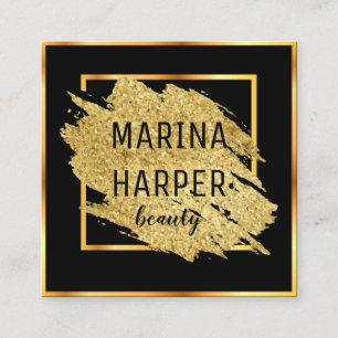 Cartão De Visita Quadrado Design elegante Dourado preto luxuoso da beleza