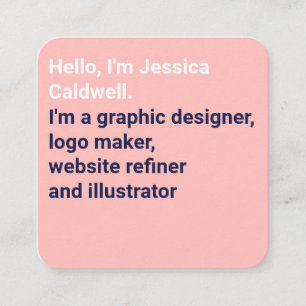 Cartão De Visita Quadrado Design gráfico simples, cor-de-rosa e azul, minima