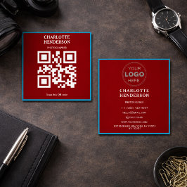 Cartão De Visita Quadrado Design Profissional de Código QR Minimalista