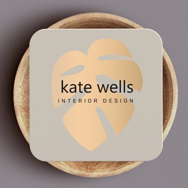 Cartão De Visita Quadrado Design Rosa do interior de folha tropical (Criador carregado)