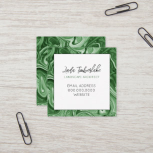 Cartão De Visita Quadrado Design Verde preto-branco-chic marmoreado