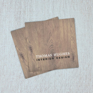 Cartão De Visita Quadrado Designer de Interior de Madeira Elegante mínimo